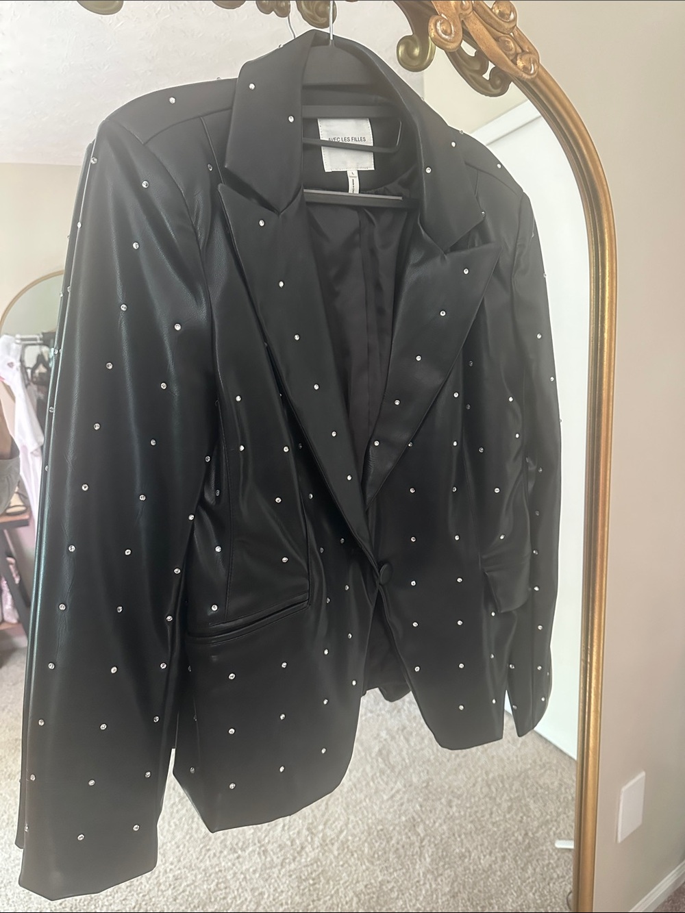 Avec Les Filles Black Faux Leather Studded Blazer Jacket